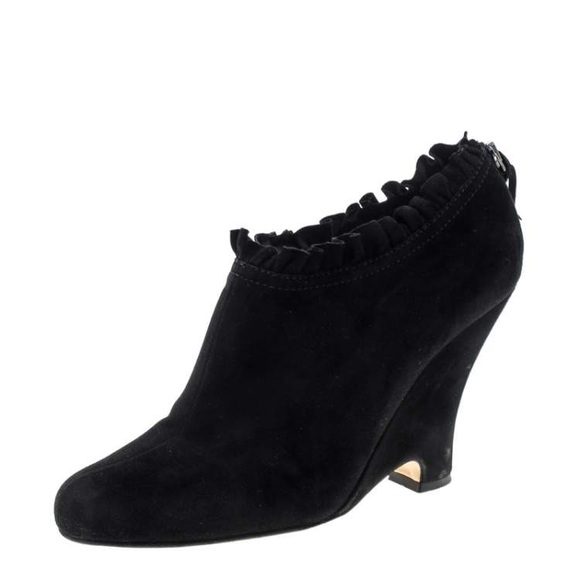 Miu Miu size IT 41 black suede wedge ankle booties minimally warn - Picture 2 of 7